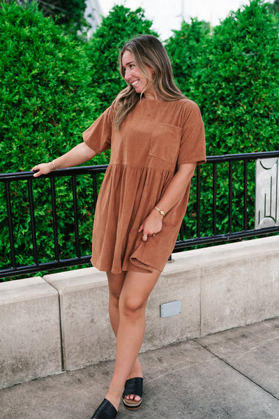 Harvest Hour Corduroy Mini Dress - Camel
