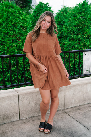 Harvest Hour Corduroy Mini Dress - Camel
