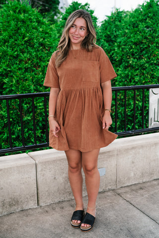 Harvest Hour Corduroy Mini Dress - Camel