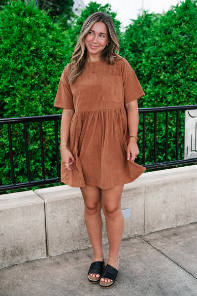 Harvest Hour Corduroy Mini Dress - Camel