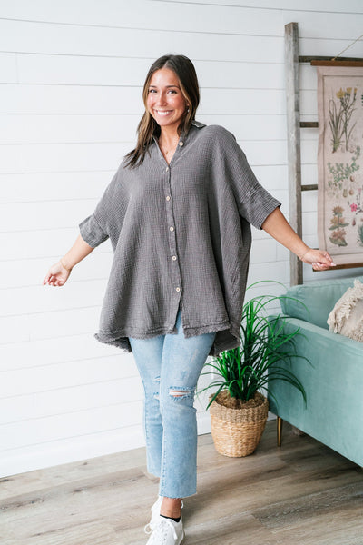 Just The One Gauze Button Up Tunic - Ash