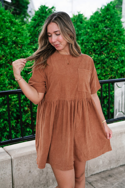 Harvest Hour Corduroy Mini Dress - Camel