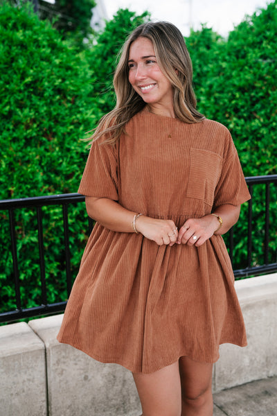 Harvest Hour Corduroy Mini Dress - Camel