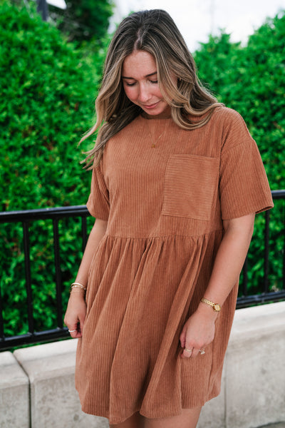 Harvest Hour Corduroy Mini Dress - Camel