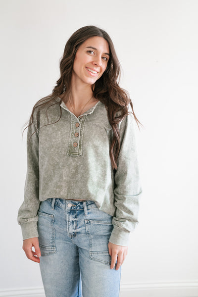 Ava Mineral Wash Long Sleeve Top