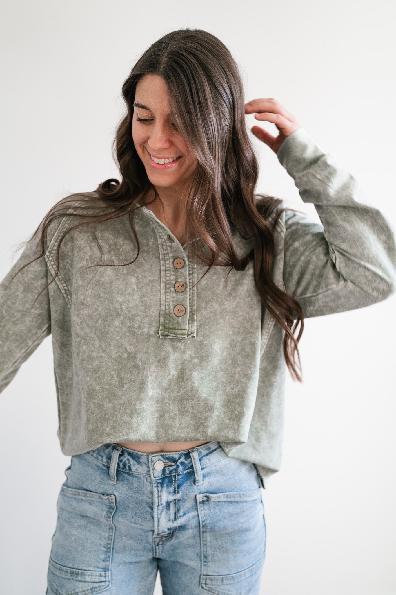 Ava Mineral Wash Long Sleeve Top