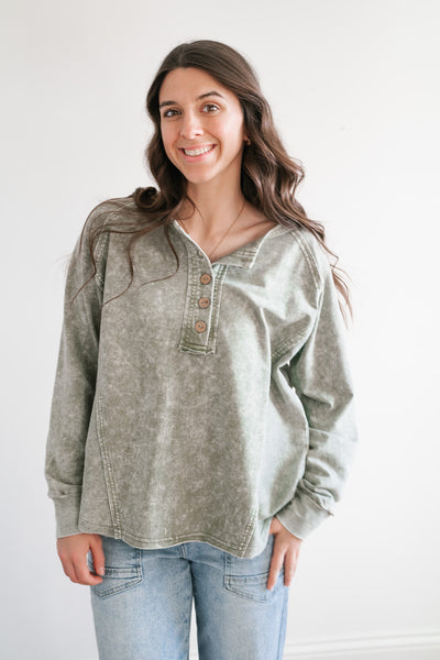 Ava Mineral Wash Long Sleeve Top