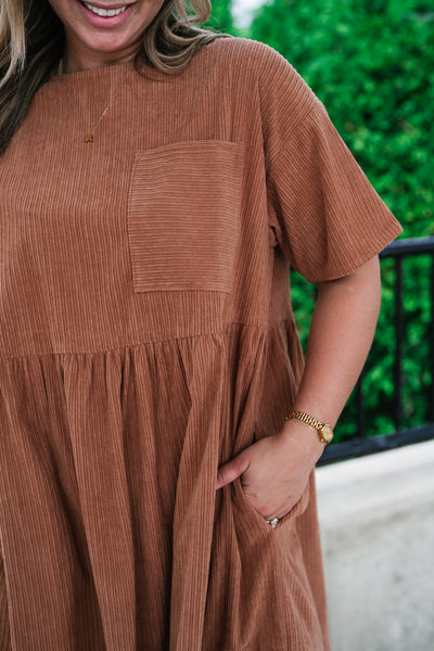 Harvest Hour Corduroy Mini Dress - Camel