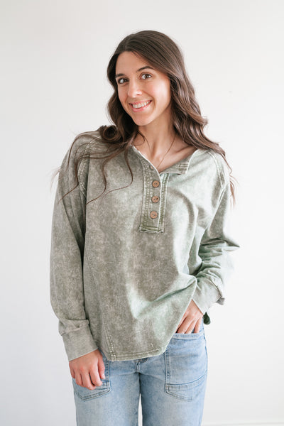 Ava Mineral Wash Long Sleeve Top