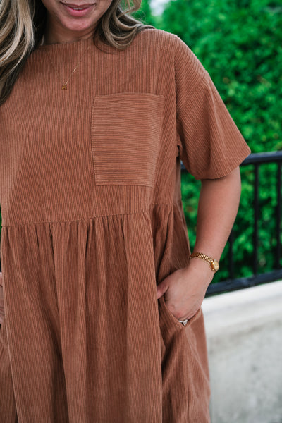 Harvest Hour Corduroy Mini Dress - Camel