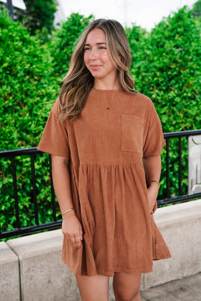 Harvest Hour Corduroy Mini Dress - Camel