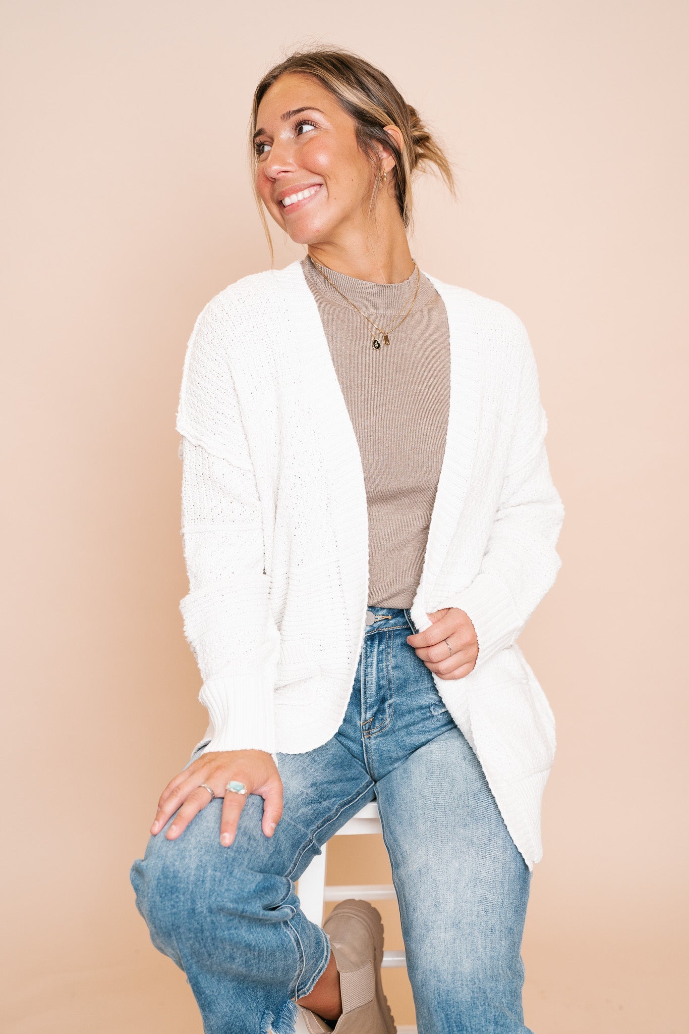 Knit Textured Open Front Cardigan