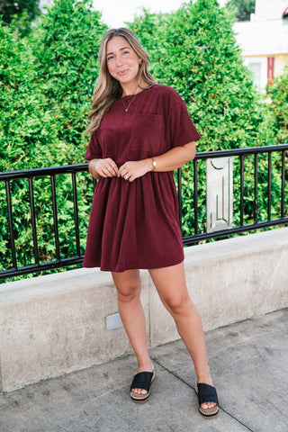 Harvest Hour Corduroy Mini Dress - Burgundy