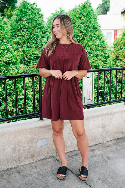 Harvest Hour Corduroy Mini Dress - Burgundy