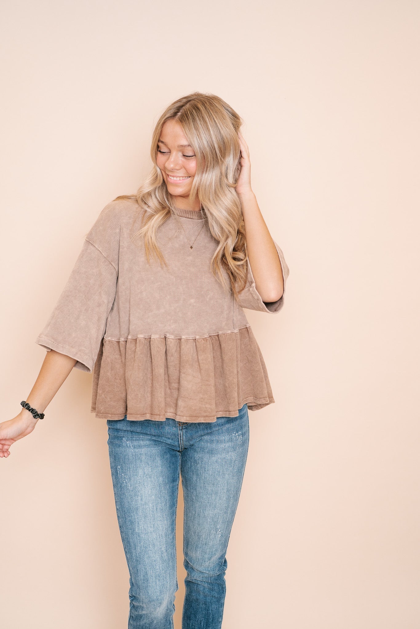 Alyssa Waffle Knit Peplum Top