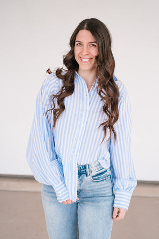 Weekend Getaway Striped Button Up Shirt - Blue