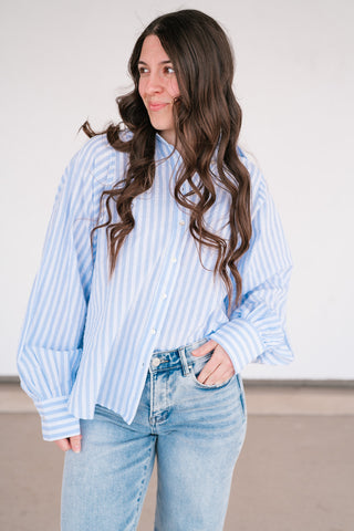 Weekend Getaway Striped Button Up Shirt - Blue