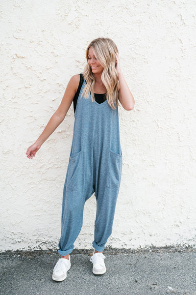 Free As Can Be Jumpsuit - Steel Blue
