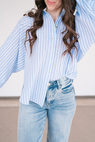 Weekend Getaway Striped Button Up Shirt - Blue