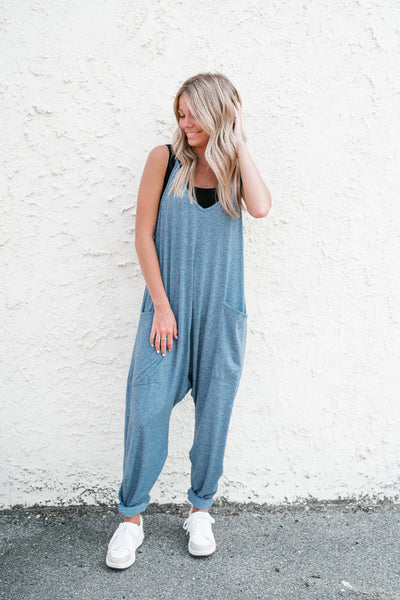 Free As Can Be Jumpsuit - Steel Blue