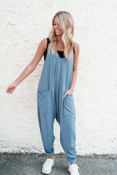 Free As Can Be Jumpsuit - Steel Blue