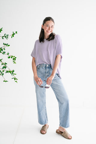 Hot Shot Ribbed Dolman Sleeve Top- Lavender