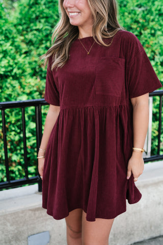 Harvest Hour Corduroy Mini Dress - Burgundy