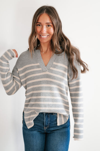 Vivi Rose Collared Striped Top