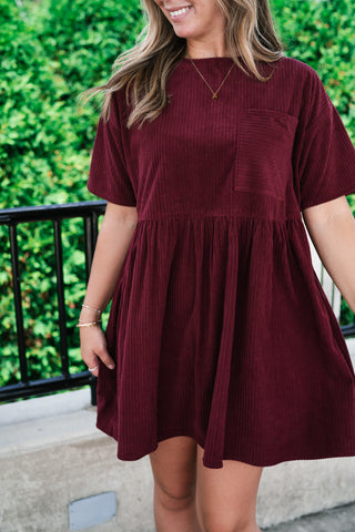 Harvest Hour Corduroy Mini Dress - Burgundy