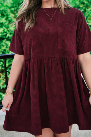 Harvest Hour Corduroy Mini Dress - Burgundy