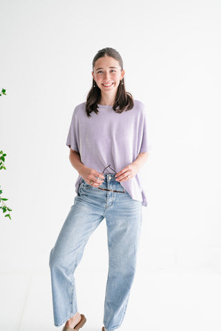 Hot Shot Ribbed Dolman Sleeve Top- Lavender