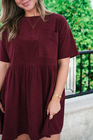 Harvest Hour Corduroy Mini Dress - Burgundy
