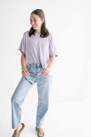 Hot Shot Ribbed Dolman Sleeve Top- Lavender
