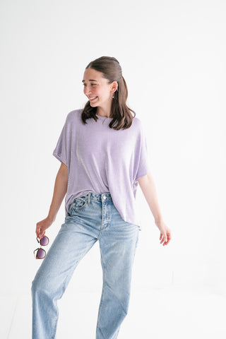 Hot Shot Ribbed Dolman Sleeve Top- Lavender