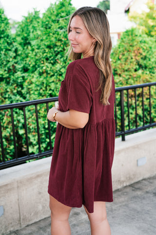 Harvest Hour Corduroy Mini Dress - Burgundy
