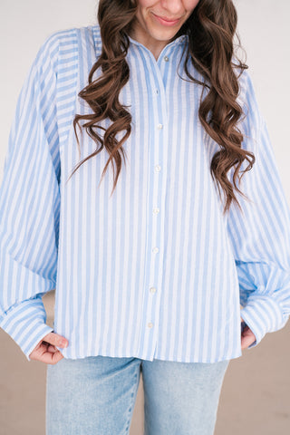Weekend Getaway Striped Button Up Shirt - Blue