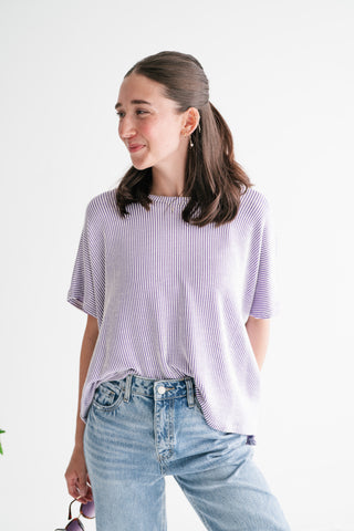 Hot Shot Ribbed Dolman Sleeve Top- Lavender