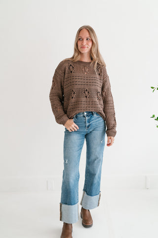 Sunday Stroll Textured Sweater Top - Chocolate