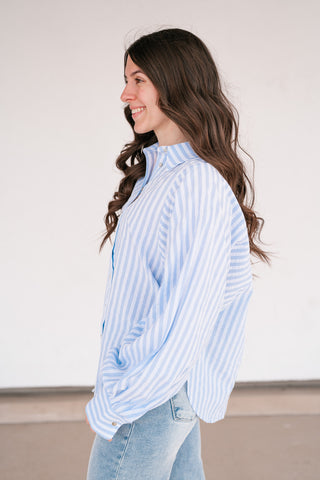 Weekend Getaway Striped Button Up Shirt - Blue