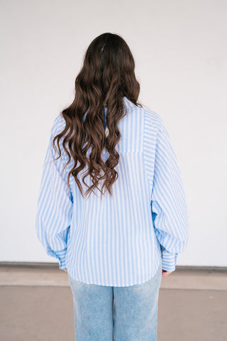 Weekend Getaway Striped Button Up Shirt - Blue