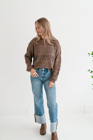 Sunday Stroll Textured Sweater Top - Chocolate