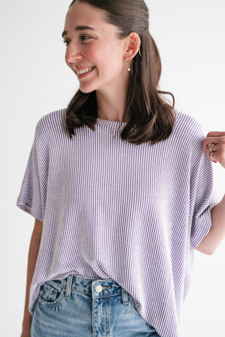 Hot Shot Ribbed Dolman Sleeve Top- Lavender