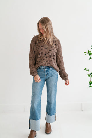 Sunday Stroll Textured Sweater Top - Chocolate