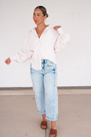 Weekend Getaway Striped Button Up Shirt - Natural