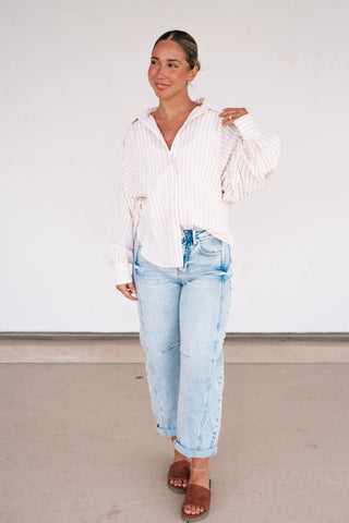 Weekend Getaway Striped Button Up Shirt - Natural