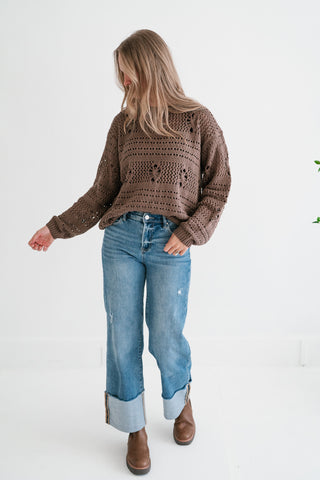 Sunday Stroll Textured Sweater Top - Chocolate