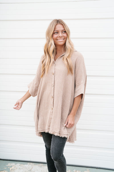 Just The One Gauze Button Up Tunic - Mushroom