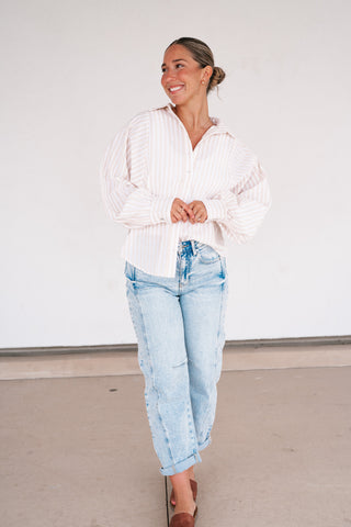 Weekend Getaway Striped Button Up Shirt - Natural
