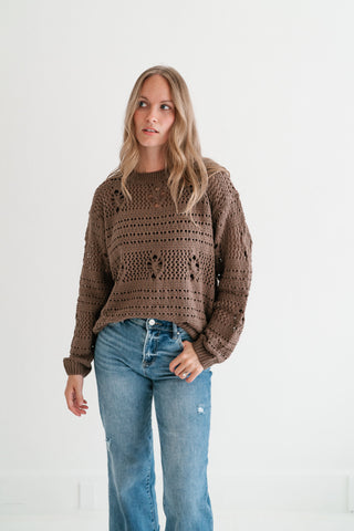 Sunday Stroll Textured Sweater Top - Chocolate
