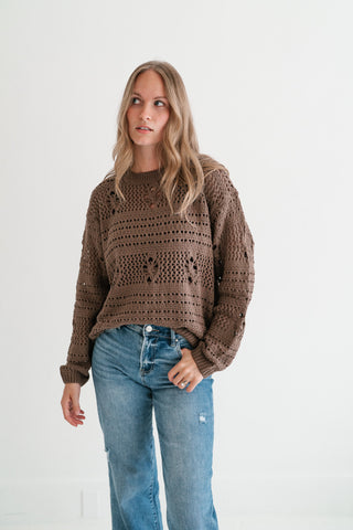 Sunday Stroll Textured Sweater Top - Chocolate